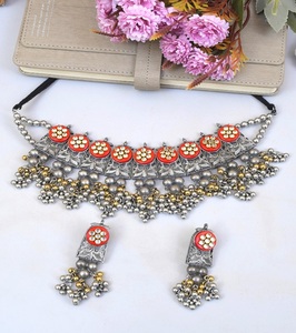 Alta calidad Ruhi plata oxidada Tribal Banjara gargantilla collar conjunto de joyería para mujeres rústico Boho moda declaración accesorio - Product Image 1