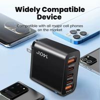 Cargador de Teléfono Móvil de 140W, 2 Puertos USB + 3 Puertos Tipo C, Carga Rápida QC3.0, Enchufe US/EU, Cargador Súper Rápido Dual de 35W