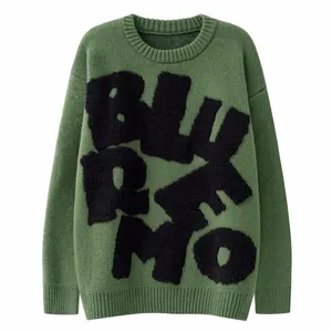 Custom Make OEM/ODM Men Knitted Sweater Chenille Embroidered Pullover Knitwear Oversized Style Crew Neck Cotton Knit Sweater