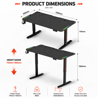 Bureau de travail ergonomique AOR, bureau de jeu intelligent à réglage électrique avec mémoire, table de jeu E-sports avec éclairage RGB Armor