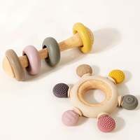 Ensemble hochet et jouet à mordiller en bois pour cérémonie de naissance, écologique, multifonctionnel, jouet sensoriel pour bébé, hochet et jouet à mordiller sécurisés