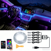 Kit d'éclairage d'ambiance intérieur de voiture 5 en 1 6M RGB LED, 64 couleurs, contrôle par application, bande lumineuse d'ambiance en fibre optique pour voiture