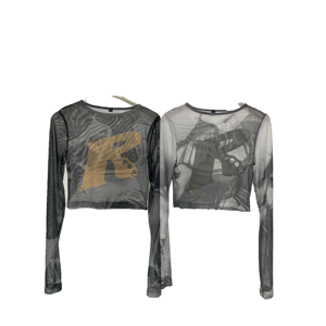 เสื้อยืดแขนยาวคอกลมผ้าสแปนเด็กซ์แบบโปร่งใสพิมพ์ลายโลโก้ตามสั่งสำหรับผู้หญิงฤดูร้อน  แบบครอปท็อปผ้าตาข่ายทั้งตัว เป็นมิตรกับสิ่งแวดล้อม - Product Image 1
