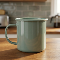 Taza de Camping de Hierro Esmaltado de 350 ml, Ligera, con Tapa Aislante al Vacío, para Café, con 6 Horas de Rendimiento Térmico, Diseño Moderno