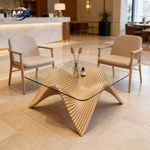 Mesa de Centro Contemporánea con Tapa de Vidrio y Base de Madera, Diseño Arquitectónico Paramétrico Moderno, Mueble para Sala de Estar, Ecológico y Duradero - Product Image 4