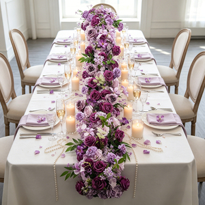 DKB Artificial Flower Factory Wholesale Flower Runner Purple <b>Table</b> Centerpiece Flower Runner Wedding Arrangements Aisle - Product Image 1