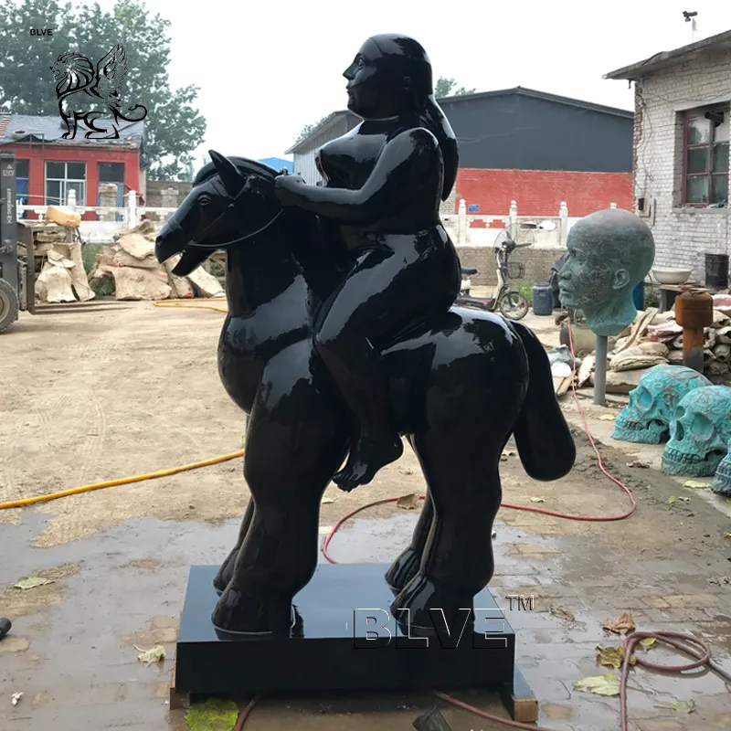 Outdoor Garden Decoration Statue Life Size Modern Bronze Fat Lady Woman Riding Horse Famous Metal Sculpture