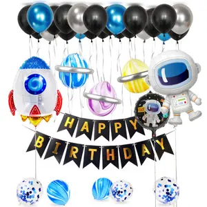 Hot Selling Space Theme Astronaut Rocket Spaceship Shape Balloons Set Foil Balloons For Space Party Supplies