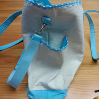 Tas Tote Kanvas Monogram dengan Tali Selempang, Kantong Resleting, Hiasan Rick Rack, Kantong Samping untuk Piknik dan Perjalanan