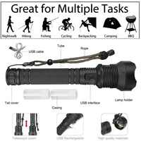 Lampe torche LED rechargeable par USB de 2000 lumens, étanche, zoomable, faisceau lumineux élevé, avec affichage de l'état de la batterie