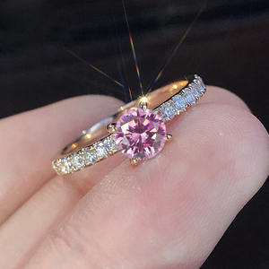 H545 Anello in oro da donna con strass di cristallo rosa, gioielli di fidanzamento per la festa di nozze - Product Image 1