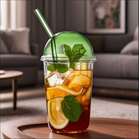 Verre à cocktail Ripple en verre transparent, vaisselle vintage, tasse à café glacé ou thé, verres à boire, verre côtelé avec couvercle et paille