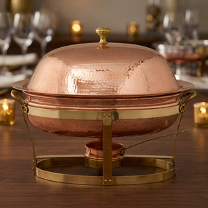 Olla de Cobre Martillado para Calentar Comida, con Marco de Latón Resistente, Redonda, para Buffet, de Lujo, para Hoteles, Restaurantes y Servicios de Catering - Product Image 5