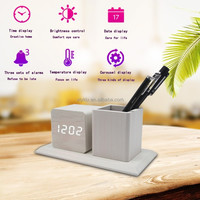 Porte-stylo en bois multifonctionnel et réveil numérique à LED Accessoire de bureau pour le bureau Services d'usinage CNC