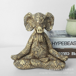 Figurine d'éléphant en résine Qi Hang Yoga, décoration artistique faite à la main pour la maison, le salon, l'entrée, le bureau, la méditation zen - Product Image 4