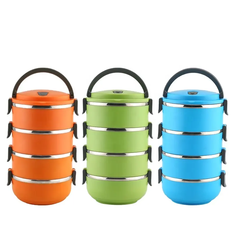 4 Layer Gekleurde Roestvrij Staal Met Voedsel Warm Geïsoleerde Tiffin Lunchbox Voedsel Drager Lunchbox