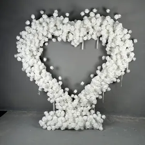 Kalp şekli düğün dekorasyon beyaz çiçek kemer standı çiçekler yapay standı zemin düğün dekorasyon için
