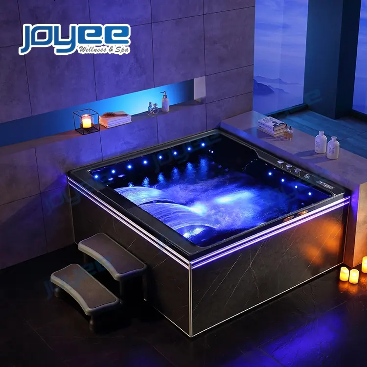 JOYEE good price massage spa big waterfall hot tub LED light strip skirt bathtub for 2-4 people family use tub