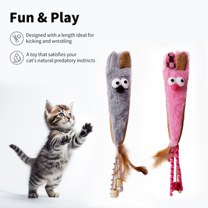 Jouet interactif en lin pour chat, motif lapin en peluche, avec plumes et herbe à chat, pour mordiller et mâcher, vente en gros - Product Image 2