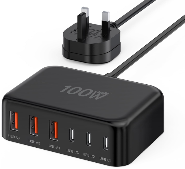 Best Selling USB C Charger 100W Multi USB Desktop Charger Type C 6-Port GaN Portable Travel Charging Station 5ft Cord