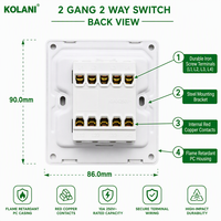Interruptor de Pared Kolani Estándar Británico 2G2W 90x86mm Blanco Mate, Interruptor de 2 Vías y 2 Botones, 10AX 250V, Panel de PC