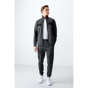 Ensemble de survêtement pour homme en tissu texturé anthracite mélangé, coupe standard, brodé - 85248 - A.melange/a.melange - Product Image 4