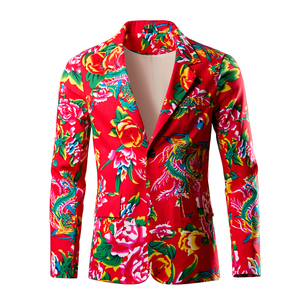 Blazer Floreale da <span class=keywords><strong>Uomo</strong></span> Monopetto, Giacca Elegante da Cerimonia con Risvolto a Revers e Scollo a V, Vestibilità Slim, Cappotto <span class=keywords><strong>Sportivo</strong></span> Elegante per Cene e Feste 1132 - Product Image 2