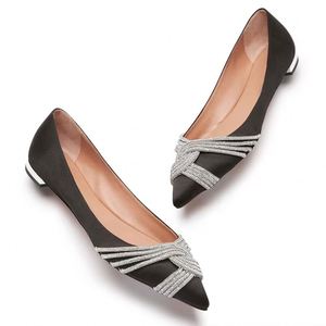 รองเท้าบัลเล่ต์แบบสวมปลายแหลมสีดำผ้าซาตินประดับคริสตัลวิบวับ น้ำหนักเบา สำหรับผู้หญิง ฤดูร้อน/ฤดูใบไม้ร่วง 2025 - Product Image 3