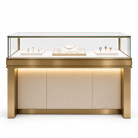 Vitrine d'îlot pour bijoux sur mesure, multi-niveaux, en bois massif, avec cadre métallique et verre trempé, pour magasin de bijoux, vente en gros