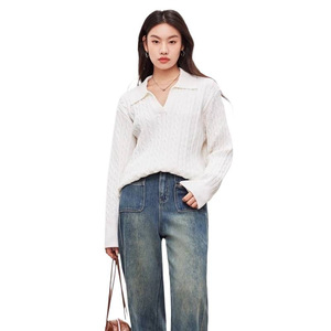 Pull-over tricoté à col en V pour <span class=keywords><strong>femme</strong></span>, anti-rides, pour l'hiver – Fabricants de vêtements personnalisés en stock - Product Image 1