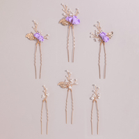 Épingles à cheveux de mariage en résine et en argile souple de style européen et américain Imitation perle feuille d'alliage 5 pièces un ensemble d'épingles à cheveux de mariée