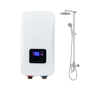 Mini aquecedor de água para casa elétrico, 3000w 5000w 5500w instantâneo 220v residencial cinza, sem tanque, elétrico