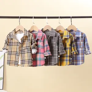 2023 China Factory Wholesale Long Sleeve Plaid Shirt Boys Tartan Checks Button Down Shirt with Pockets