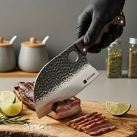 Pisau Golok Tempa Tangan Premium Gagang Kayu Pegangan Nyaman Pisau Esensial untuk Berkemah BBQ Memasak di Rumah Dikemas dalam Kotak Hadiah