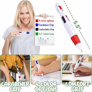 4-in-1 Multi-color Shuttle <b>Pen</b> With Carabiner Hook Promotional Gift <b>Pen</b> for Kids Party Bag Fillers Business Event Giveaway - Product Image 2