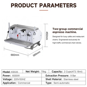 Cafetera Comercial de Alta Eficiencia para el Hogar, de Doble Caldera y 9 Bares, Máquina de Espresso Semiautomática de Dos Grupos - Product Image 4