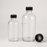 Botol Kaca Boston Bulat Kustom 120ml 250ml 500ml 1000ml 1 Liter Botol Jus Kaca Bening Food Grade Dengan Tutup Sekrup Bakelite