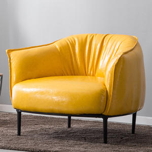 Sillón Individual de Estilo Nórdico, Tapizado en Cuero, Redondo, para Sala de Estar o Estudio - Product Image 6