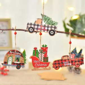 Trang trại xe hơi treo đồ trang trí Giáng sinh bằng gỗ treo đồ trang trí Giáng sinh trang trí phụ kiện xe hơi màu đỏ xe trang trí mặt dây chuyền