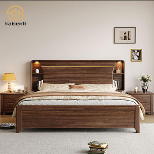 Nordic Simple Modern Japanese Style Solid Wood <b>Bed</b> With Bedside Lamp 1.5m & Double <b>Single</b> <b>Storage</b> Options <b>Beds</b> - Product Image 1