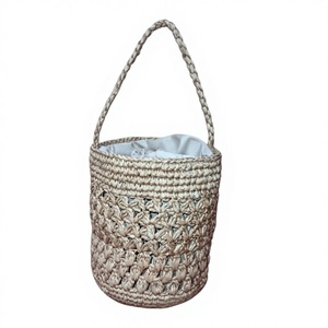 Handmade <b>Raffia</b> Rectangular <b>Tote</b> Bag with Penja Lining Leather Trim Button Closure Multi-Use Daily Urban Simplicity Premium - Product Image 4