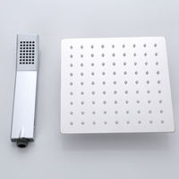 Juego de Ducha de Diseño Moderno en Acero Inoxidable Plateado, Grifo para Bañera con Función de Enfriamiento, Cabezal de Ducha Cuadrado