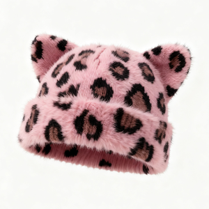 Bonnets d'hiver <span class=keywords><strong>de</strong></span> <span class=keywords><strong>luxe</strong></span> pour femmes, motif camouflage <span class=keywords><strong>de</strong></span> dessin animé, mignons, en fausse fourrure acrylique, avec oreilles d'animaux, logo personnalisé, bonnets douillets et chauds <span class=keywords><strong>de</strong></span> créateur, pour le commerce - Product Image 3