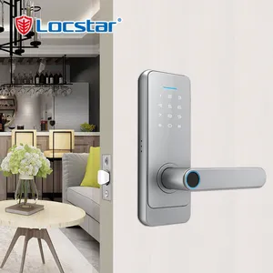 Locstar Hot Wood Door Biometric Fingerprint Card Code Tamper Alert Remote Control Smart Electric Door Lock Wifi Lock