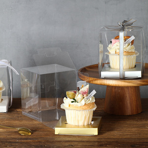 Boîte individuelle <span class=keywords><strong>transparente</strong></span> en plastique PET pour desserts, pâtisseries, cupcakes et muffins, avec support en papier intégré, idéale pour les fêtes - Product Image 2