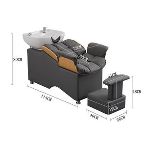Chaise de shampooing moderne haut de gamme en PU, semi-inclinable, lit de lavage de cheveux avec massage de rinçage, lavabo en céramique pour salon commercial SPA - Product Image 6