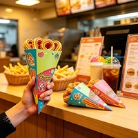Support jetable en papier pour cornets à crêpes, anti-graisse, qualité alimentaire, pour frites et emballages de plats à emporter