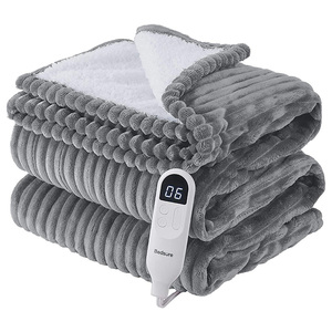 <span class=keywords><strong>Manta</strong></span> Eléctrica Doble con Calefacción, Gris Sherpa, Enchufe para EE. UU., Reino Unido y Europa, Lavable, de Franela Ecológica, 200-400GSM, para <span class=keywords><strong>Cama</strong></span> - Product Image 1