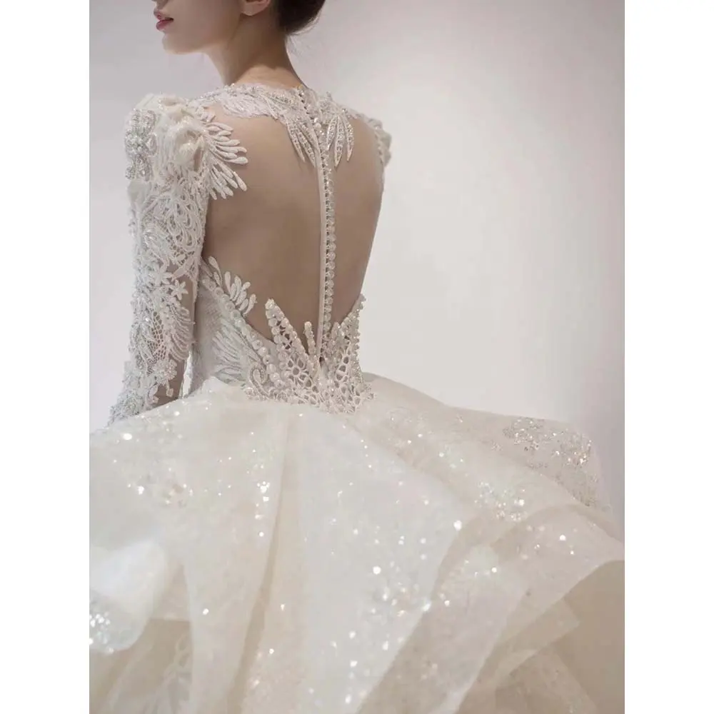 Modern Style Wedding Gown for Bride Senior Sense French Big Train Luxury Long Sleeves Vestidos De Novia Wedding Dress