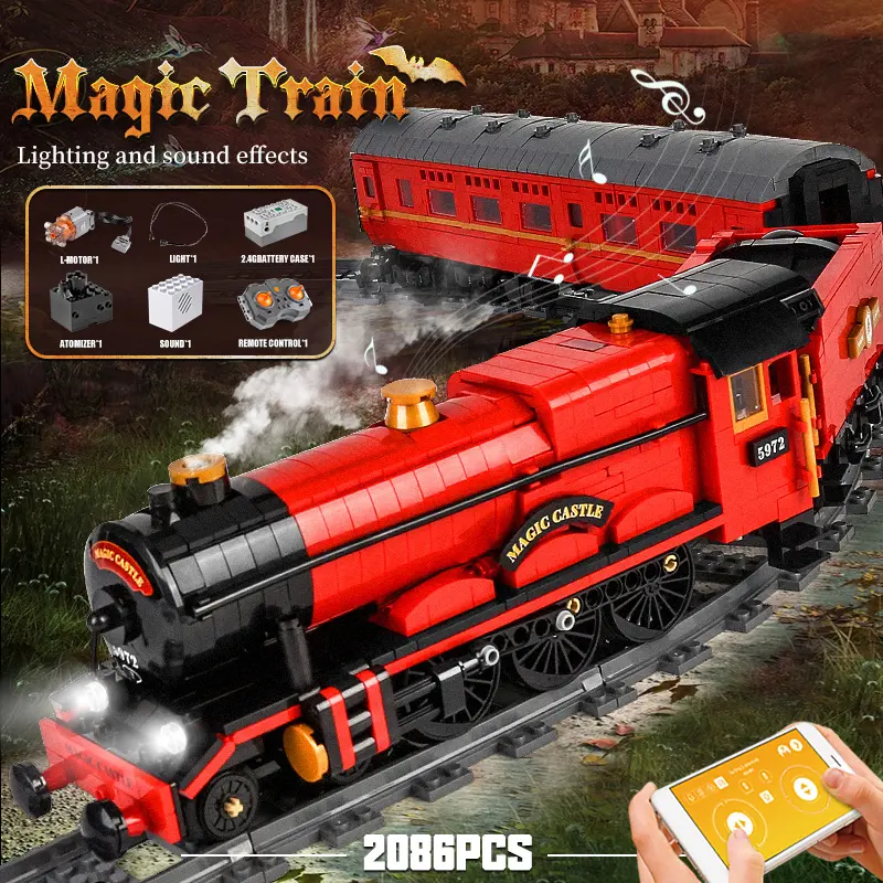 Schimmel Koning 12010 Magic Train App Controle Diy Montage Met Geluid/Licht Gemotoriseerde Elektrische Magic Train Bouwsteen Bakstenen